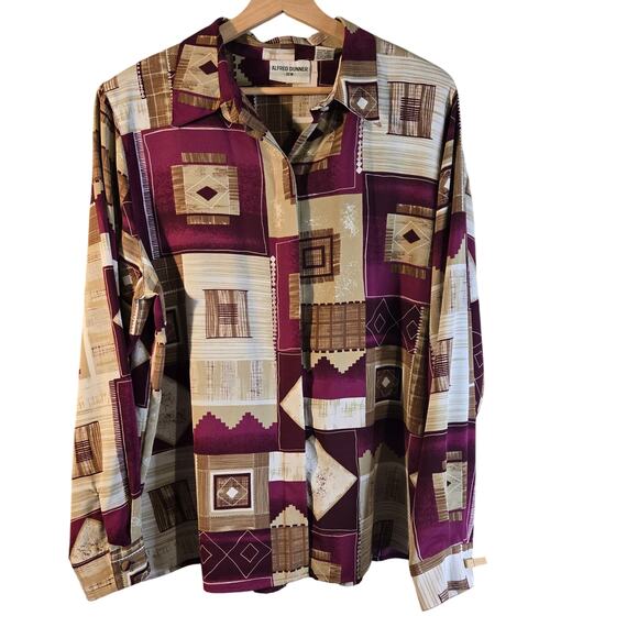 ALFRED DUNNER Geometric Print Blouse - 18W - 100% Polyester Button Down [0405] - Picture 1 of 8
